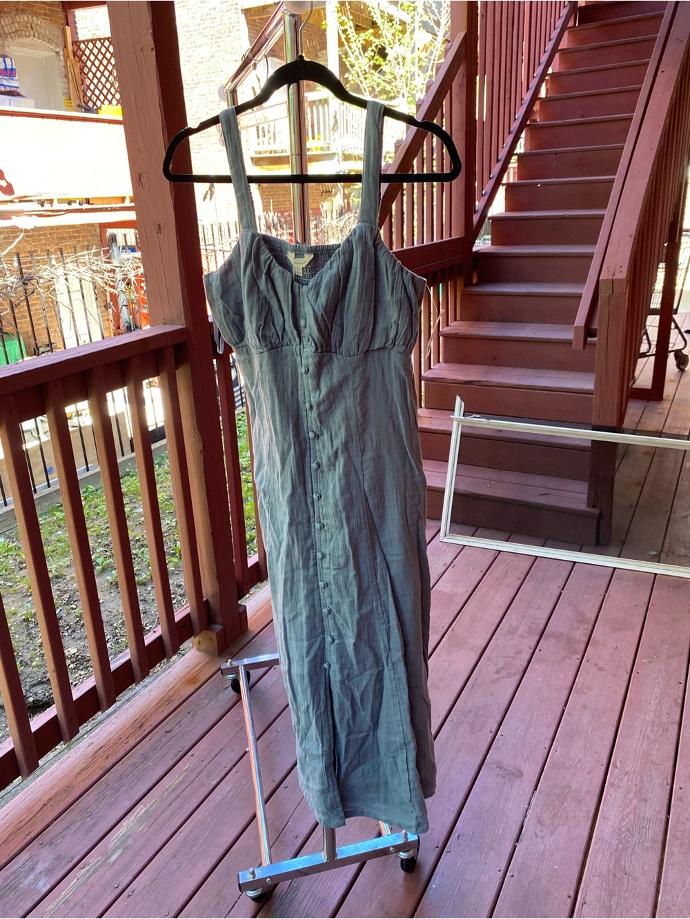 Button-Front Sleeveless Maxi Dress light blue